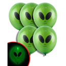 5 Ballons alien LED 21 cm Halloween