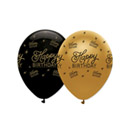 6 Ballons Joyeux anniversaire noir et or