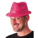 Chapeau borsalino pailletté rose fluo adulte