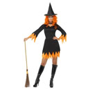 Déguisement sorcière orange et noire femme Halloween