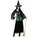 Déguisement sorcière verte velours et noire femme Halloween