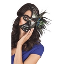 Demi masque noir paon adulte