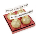 Lot de 4 boules porte nom or pailletés Noël