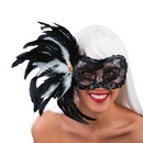 Loup dentelle noir plumes adulte