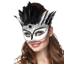 Masque blanc et argent avec plumes femme