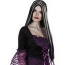 Perruque longue grise et noire femme Halloween