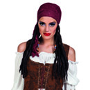 Perruque pirate avec bandana bordeaux femme