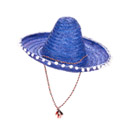 Sombrero bleu à bordure pompons adulte