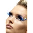 Faux cils longs bleus avec plumes fluo adulte