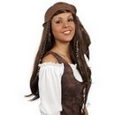 Perruque pirate longue chatain avec bandana femme