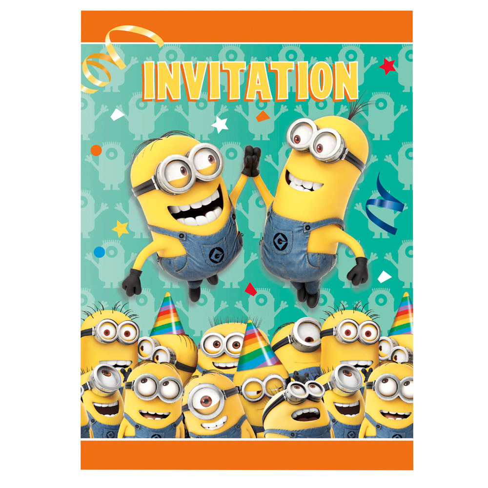 8 Cartes D Invitation Anniversaire Avec Enveloppes Les Minions