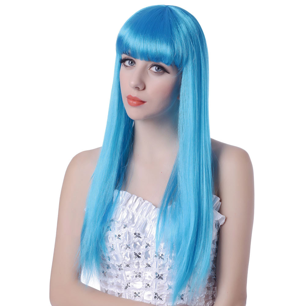 perruque longue bleue